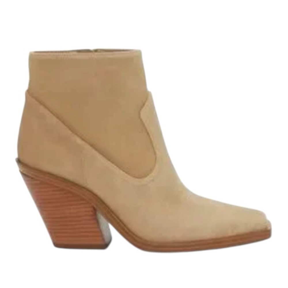 Vince Camuto Tan Suede Amtinda Tortilla Square Toe Block Heel cowgirl Boot
